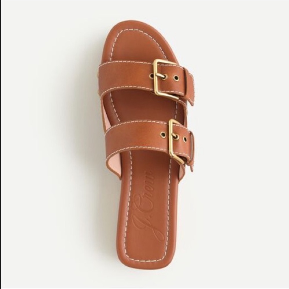 J. Crew Brown Double-Buckle Leather Slide Sandal